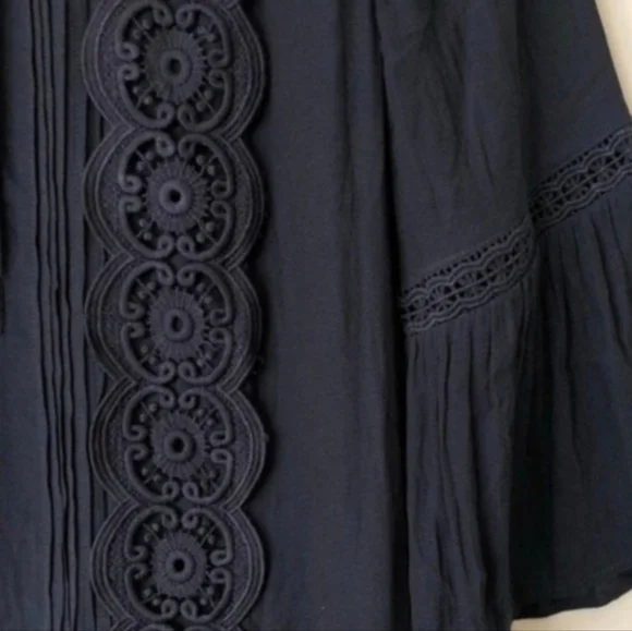 Loft Dress Ruffles and Lace Relaxed Fit Navy Size 6 - Picture 7 of 17